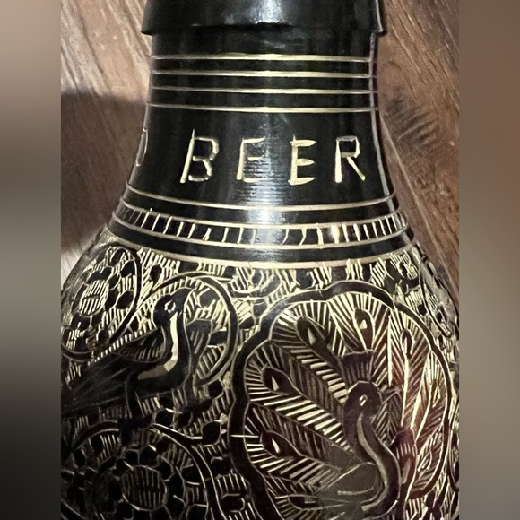 Vtg Collectible Decorative Wine Bottle Flask Brass India Etch NO BEER IN KUWAIT - Picture 8 of 16